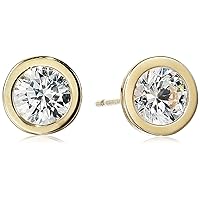 Amazon Collection Gold Zirconia Round Stud Earrings
