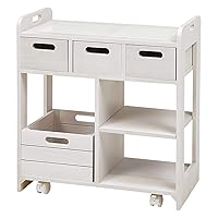 Hagiwara MUD-6410WS Kitchen Storage Container, Kitchen Rack, Vegetable Storage with Casters, Width 23.6 inches (60 cm), Ready to Use, Simple, Wood, Natural Wood, White