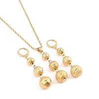 Huangshanshan Bead Pendant Necklaces Earrings Sets Gold Color Round Ball Jewelry Party Gifts