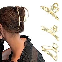 4 Pack Large Metal Hair Claw Clips, 4 Inch Big Gold Hair Clips, Jaw Hair Clamps for Women and Thinner,Thick Hair Styling, Strong Hold Non-Slip Hair Catch Barrette, Fashion Hair Accessories