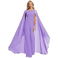 Women's Formal Jumpsuit Scoop Floor Length Chiffon Evening Dress with Beaded Waist Mother of the Bride Pantsuit