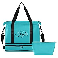 Teal Custom Gym Bag for Women Men Personalized Duffel Bag with Shoe Compartment Weekender Bags Carry On Bag Overnight Bag for Gym Travel Yoga School Men Sport Women