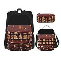 3 Pcs Wafers Dripping with Chocolate Print Backpack Sets Casual Daypack with Lunch Box Pencil Case for Women Men