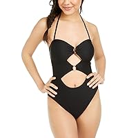 womens Solid Ribbed Cut-out One-piece Swimsuit