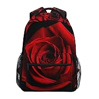 ALAZA Red Rose Flower Close Up Backpack Purse with Multiple Pockets Name Card Personalized Travel Laptop School Book Bag, Size S/16 inch