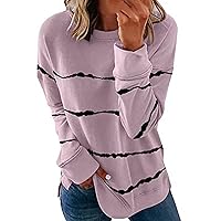Long Sleeve Crewneck Sweatshirt Shirts For Women Lightweight Striped Pullover Tops Casual Loose Fit Fall Fashion Blouse