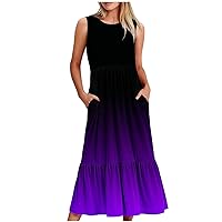 Black of Friday Deals Ladies Summer Dresses Sparkly Print Sleeveless Tank Dress Loose Casual T-Shirt Dress with Pocket Classy Sundress Golf Dress