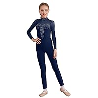 ACSUSS Kids Girls Unitards Full Body Long Sleeve Gymnastics Leotard Sparkly Bodysuit Dance Figure Skating Jumpsuit