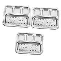 BESTOYARD 3 Sets Sauce Plate Metal Divided Plates Divided Dinner Plates Divided Serving Tray Baby Plate Roast Dinner Plate Rectangle Tray Sauce Bowls Barbecue Stainless Steel Square Plate