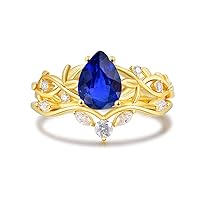 10K/14K/18K Gold Pear Cut Gemstone Art Deco Vine Leaf Ring Set for Women Vintage Inspired Vine Leaf Engagement Ring Promise Anniversary Ring Destiny Gift Jewelry for Her