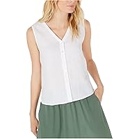 Eileen Fisher Womens Solid Button Up Shirt, White, XX-Small