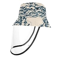 Outdoor Cap with Face Shield Sun Protection Fisherman Hats Windproof Dustproof UV Protective Hat for Boys & Girls, 22.6 Inch for Adults Vintage Japanese Wave Pattern