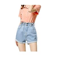 Women's Folded Hem Denim Shorts Casual High Waist Loose Jeans Shorts with Pockets Plus Size