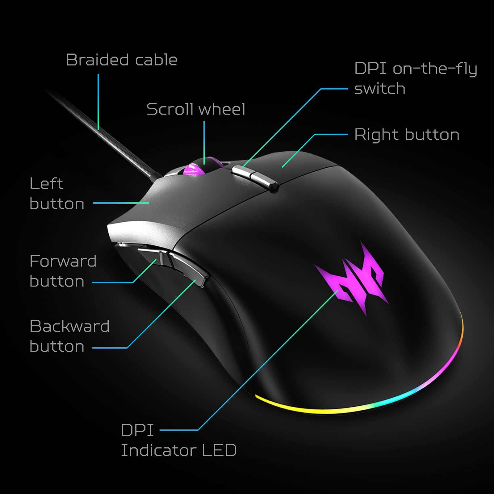 Acer Predator Cestus 330 Gaming Mouse with PixArt 3335 Sensor, Adjustable DPI Settings, 16.8 Million RGB Color Lighting Combinations & NVIDIA Reflex