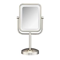 Conair Lighted Makeup Mirror, LED Vanity Mirror, 1X/8X Magnifying Mirror, Battery Operated in Brushed Nickel