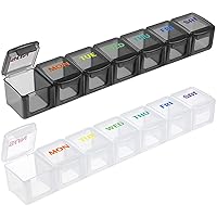 Weekly Pill Organizer Travel Pill Organizer Pill Box 7 Day Large Compartments Portable Easy to Clean for Vitamin Fish Oil Cod Liver Oil Medicine Supplements 2pcs Black+White