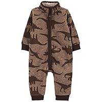 Carter's Baby Boy's Zip-Up Fleece Jumpsuit, Brown Dinosaur, 3 Months