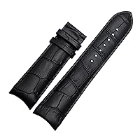 Strap Steel Buckle Strap Wrist Bracelet 22 Mm 23 Mm 24 Mm Curved End Leather Strap Leather Watch Band (Color : No Buckle Black, Size : 23mm)