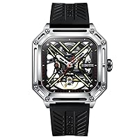 GZFCMY SIBOTTE Men Skeleton Japanese Automatic Self-Winding Mechanical Movement JH3105 Luminous Stainless Steel Leather Vintage Wrist Watch Sapphire Crystal Waterproof Business Dial Clock