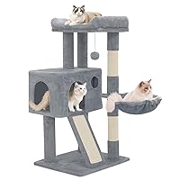 MoNiBloom Cat Tree, 36 Inch Cat Tree Tower with Cat Condo, Small Cat Tower with Scratching Post & Sisal-Covered Scratching Board, Cat Climbing Tower with Hammock, Cat Tree for Indoor Cats, Light Grey