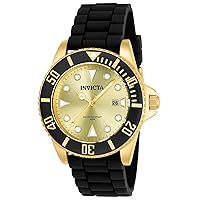 Invicta Men's Pro Diver 44mm Black & Gold Stainless Steel and Silicone Quartz Watch, Black (Model: 90302, 90303)