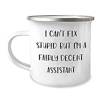 12 oz Assistant Gifts | I Can't Fix Stupid But I'm A Fairly Decent Assistant Camping Mug | Funny Father's Day Unique Gifts for Assistants
