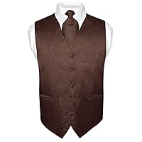 Vesuvio Napoli Men's Paisley Design Dress Vest & NeckTie BLACK Color Neck Tie Set for Suit Tux