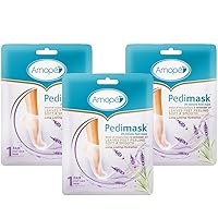 Amopé PediMask 20-Minute Foot Mask, Intensely Moisturizing Socks, Rejuvenates & Soothes, Self-Care, w/ Lavender Oil, Urea, a Blend of Moisturizers & Vitamin Complex for Long Lasting Hydration, 3 pair