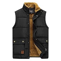 Flygo Men's Winter Warm Outdoor Padded Puffer Vest Thick Fleece Lined Sleeveless Jacket (Style 04 Black, Medium)