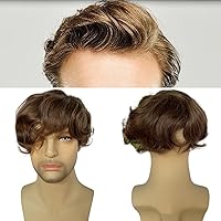 Toupee for Men 100% European human hair 8x10 inch Hairpiece for Man 0.02-0.03mm Ultra Thin Skin PU Base Hair Replacement Systems All V-looped Mens Toupee (10x8INCH, 7 Light Brown Color)