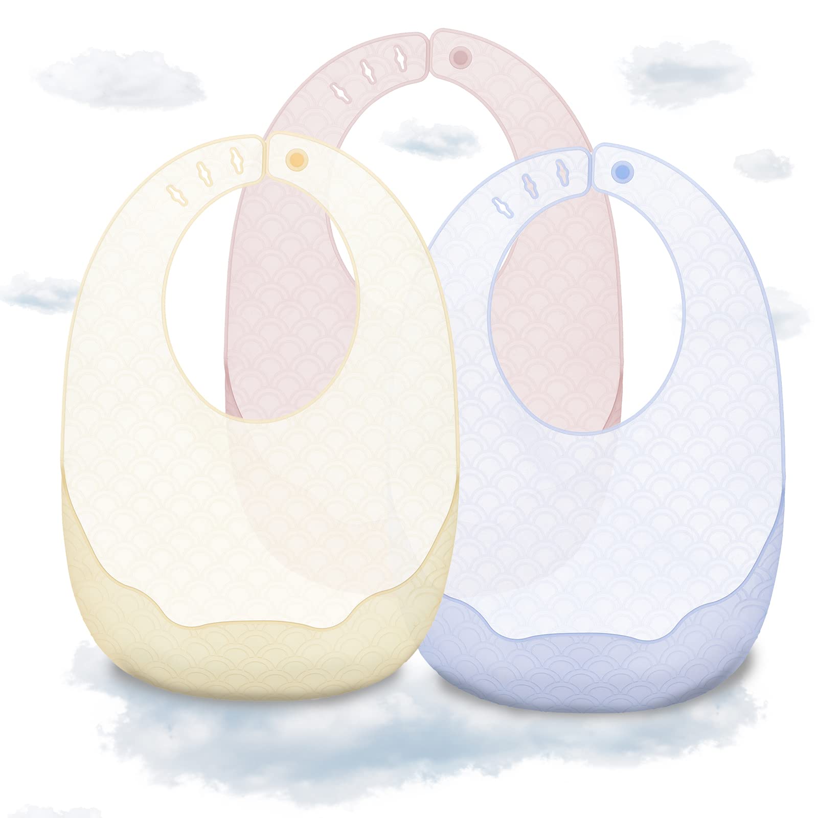 BABELIO Ultra-Thin Set of 3 Silicone Baby Bibs for Babies & Toddlers (6-72 Months), Extra Soft and Durable Silicone Bibs, BPA Free, Waterproof, Unisex (Blue/Light Yellow/Pink)