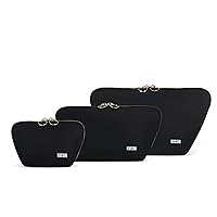 KUSSHI Washable Travel Makeup & Cosmetic Bag Complete Set (Everyday, Signature & Vacationer Bags - Satin Black/Pink)