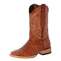 Texas Legacy Mens Cognac Western Leather Cowboy Boots Ostrich Quill Print Square