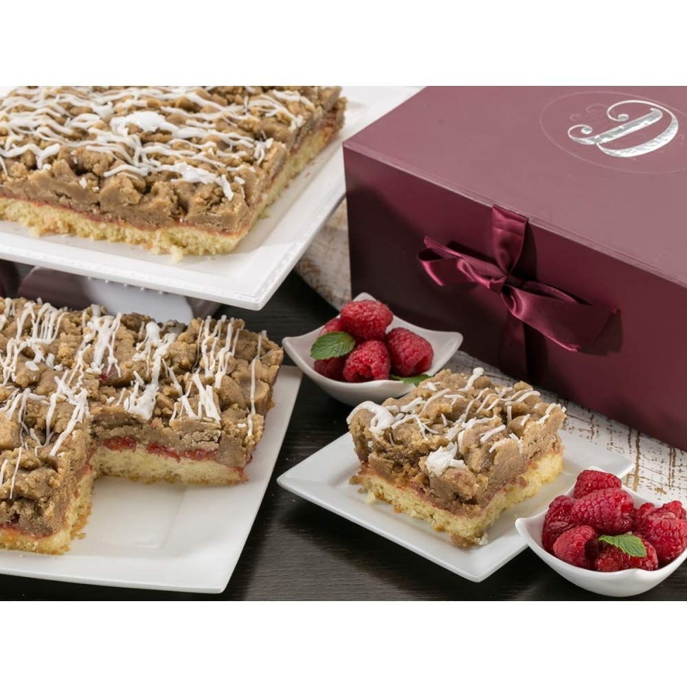 Dulcet Gift Baskets Raspberry Preserves Tart and Sweet Crumb Cake Gift- Box of 2 8x8 Dessert Cake Trays Gift for Holiday, Birthday, Sympathy, Get W...