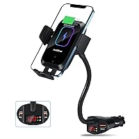Car Cigarette Lighter Wireless Charger- Phone Holder Mount,Automatic Infrared Smart Sensing 15W Qi Fast Wireless Charging Cradle for Cell Phone,Dual USB, Double QC3.0 Output