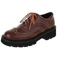 Women's Patent Leather Oxfords Chunky Heels Lace Up Brogue Shoes