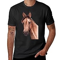 Watercolor Hand Painted Horse Men's Short Sleeve T-Shirt Crewneck Shirt Cotton Regular-Fit Workout Tops Casual