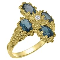 18k Yellow Gold Cubic Zirconia & London Blue Topaz Womens Cluster Ring - Sizes 4 to 12 Available