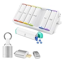 Weekly Pill Organizer 2 Time a Day(White) and Magnetic Keychain Pill Holder(Silver)