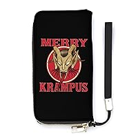 Merry Krampus Wristlet Wallet Leather Long Card Holder Purse Slim Clutch Handbag for Women
