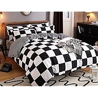 Best to Buy® Checkered Duvet Cover Set Queen/Full Bedding Set Black and White Pattern Design (Full/Queen, Checkered)