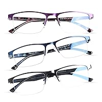 FONHCOO Reading Glasses for Women Men, Blue Light Blocking Reading Glasses Metal Half Frame Computer Readers Anti UV/Glare/Eyestrain