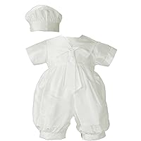 Boys Dupioni Christening Baptism One Piece with Sailor Collar and Hat