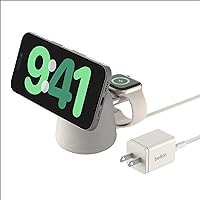 Belkin 2-in-1 MagSafe Wireless Charging Dock 15W Fast Charge iPhone Charger Compatible with iPhone 15, 14, 13, and 12 Series, AirPods, and Other MagSafe Enabled Devices, Includes Power Supply - Sand