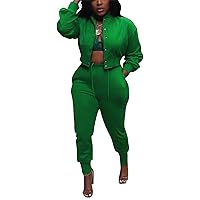 2 Piece Pants Set Lounge Outfits for Women Long Sleeve Sweatsuit Bomber Jacket Zipper Tracksuit