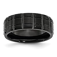 Titanium Brushed and Polished Black IP-plated 8 mm Notched Band for Mens Size 10 to 13