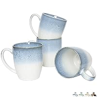 Bosmarlin Ceramic Coffee Mug Set of 4, 17 Oz, 4 Colors to Choose, Tea Cups, Dishwasher and Microwave Safe, Reactive Glaze (Blue)