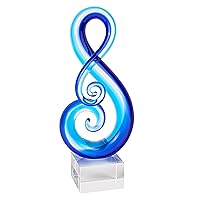 Elegant and Modern Murano Style Art Glass Colorful Centerpiece for Home Decor - Blue Clef, 11 Inches