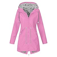 Raincoats For Women With Hood Waterproof Lightweight Color Block Hooded Rain Jacket Ladies Hiking Outdoor Windbreaker