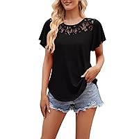Women's Short Sleeve Casual T Shirts Summer Ruffle Plain Round Neck Loose Fit Tee Blouse Tops Casual Slim Fit T Shirts